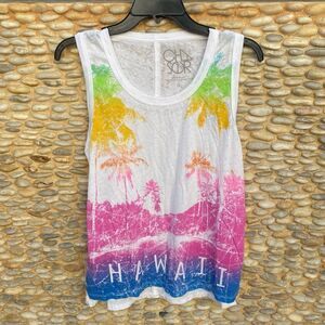 Chaser "Hawaii" White Tropical Racerback Tank Top. So Soft. Size Small. NWT